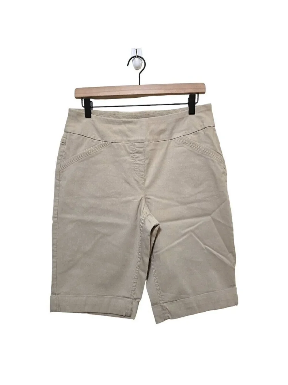 Westbound Petites Tan Stretch Rayon Blend Bermuda Shorts Sz 14P